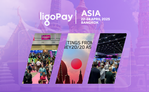 Resumen de la participación de LigoPay en el evento Money20/20 Asia en Bangkok. Collage con fotos del centro de convenciones, networking entre expertos financieros y el logo de LigoPay.